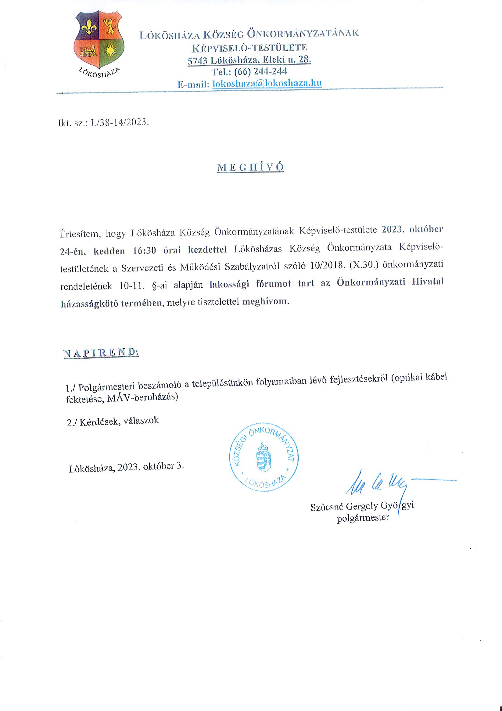 Meghívó lakossági fórum231004