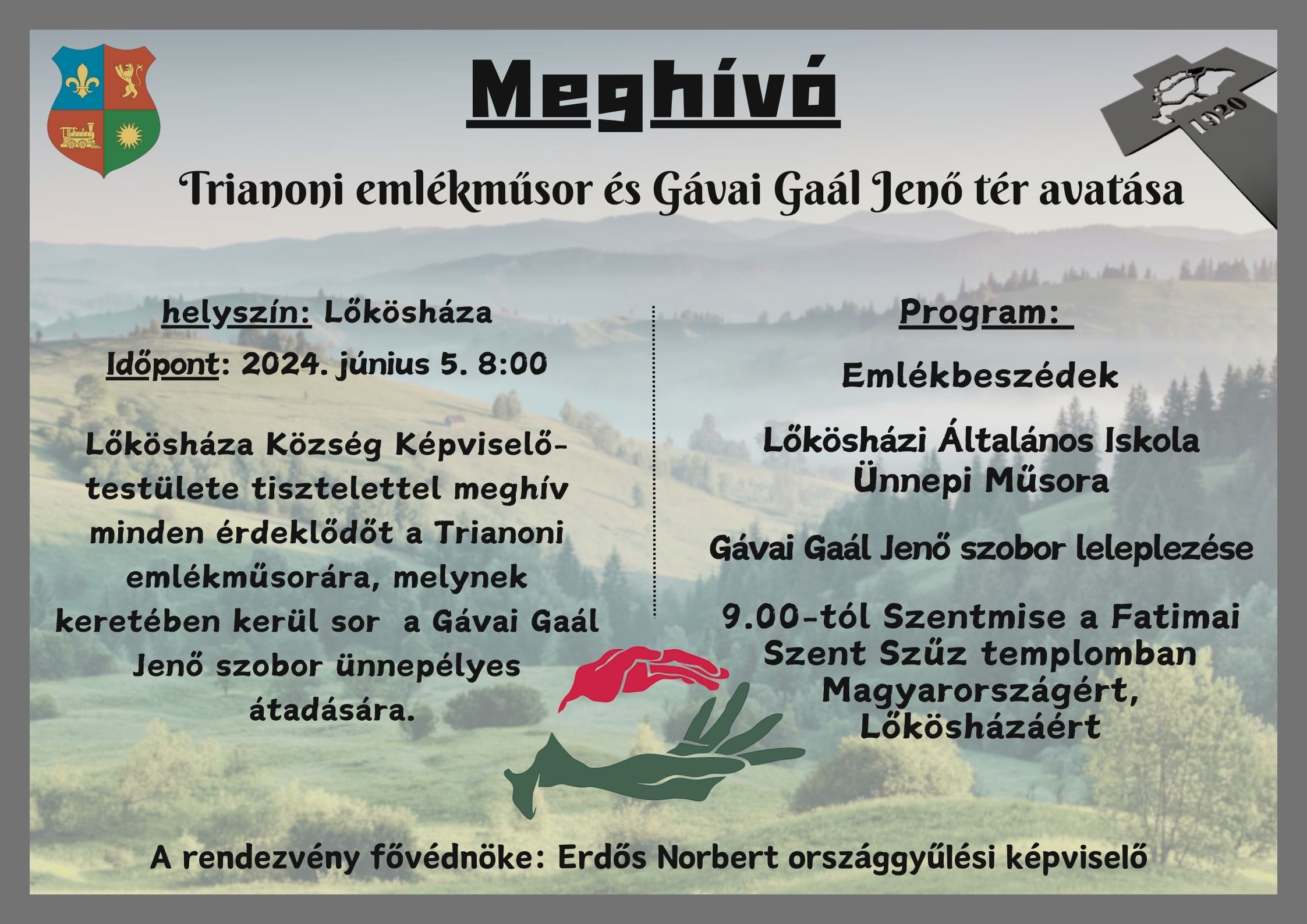 Meghívó Gávai Gaál Jenő tér avatása Trianoni emlékműsor 1